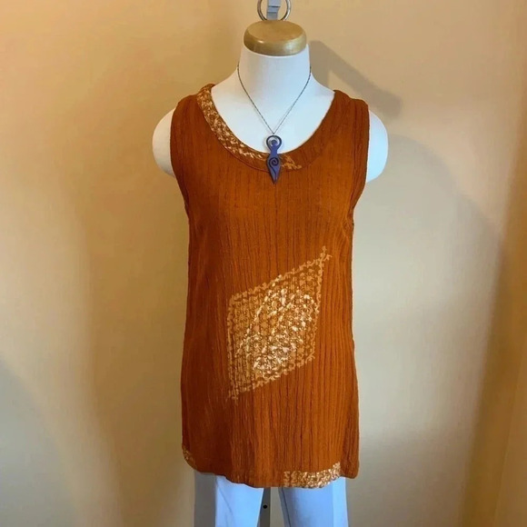 KALIYANA Orange Oversized Linen Textured Top Size S/M - Picture 2 of 15